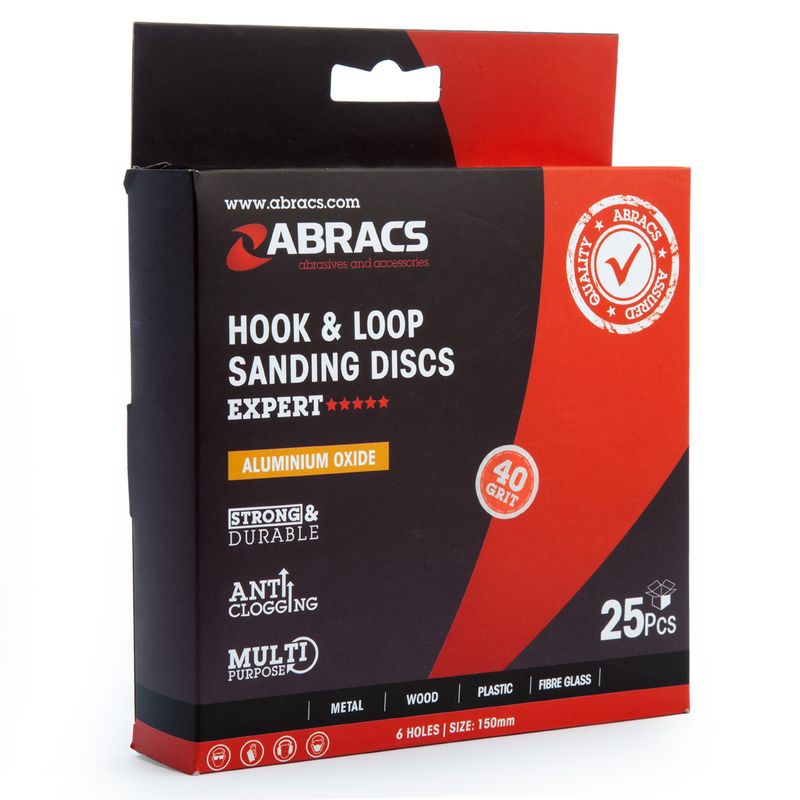 Abracs 150mm 6 Holes Hook &amp; Loop Sanding Discs 40G Pack of 25 ABHL8150040