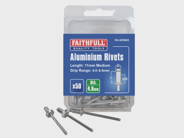 Faithfull 4.8 x 11mm Aluminium Rivets 5mm Medium Pre-Pack of 50 FAIAR5M50