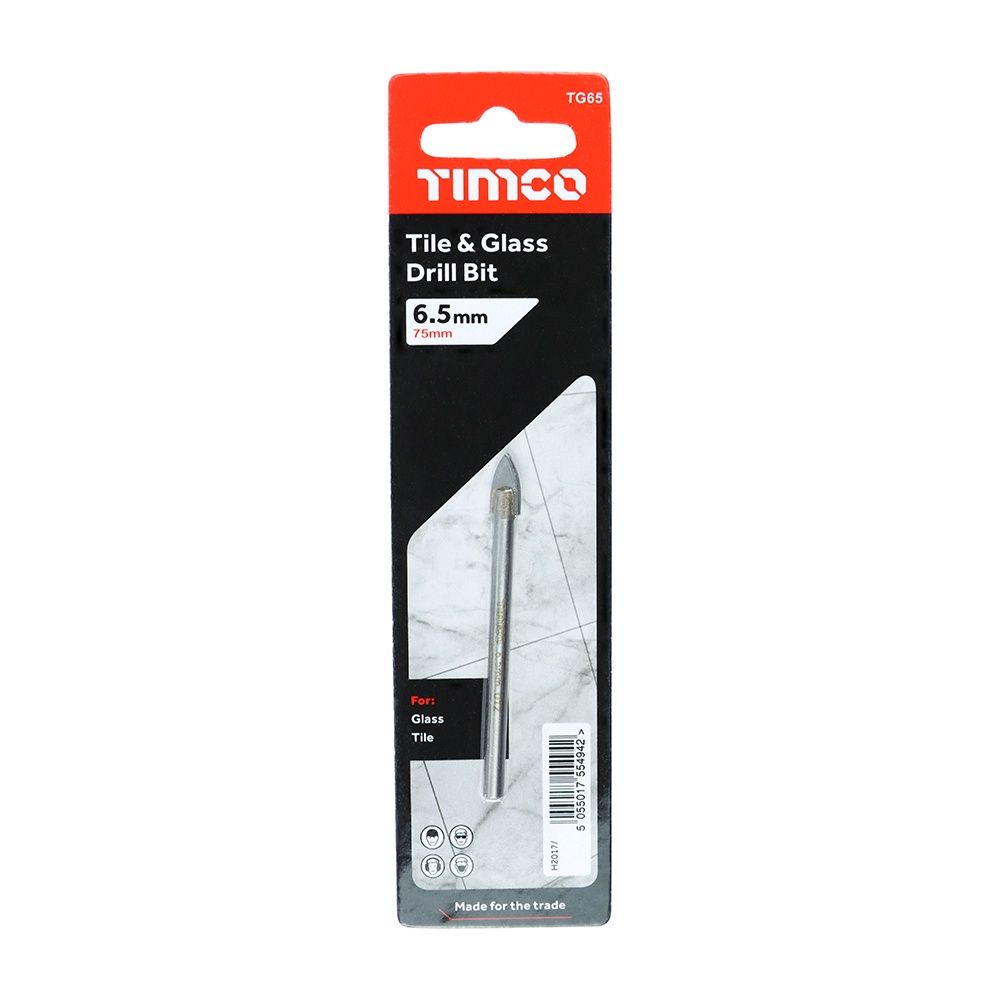 Timco 6.5mm Arrow Head Addax Tile & Glass Bit Tungsten Carbide tip TG65