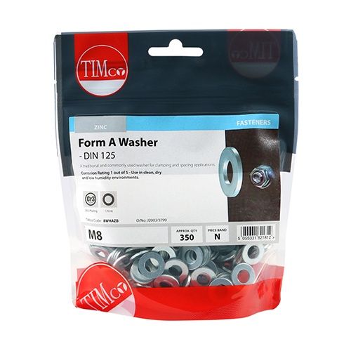 Timco Form A Washer (DIN 125) Zinc Plated M8 (350/TimBag) 8WHAZB