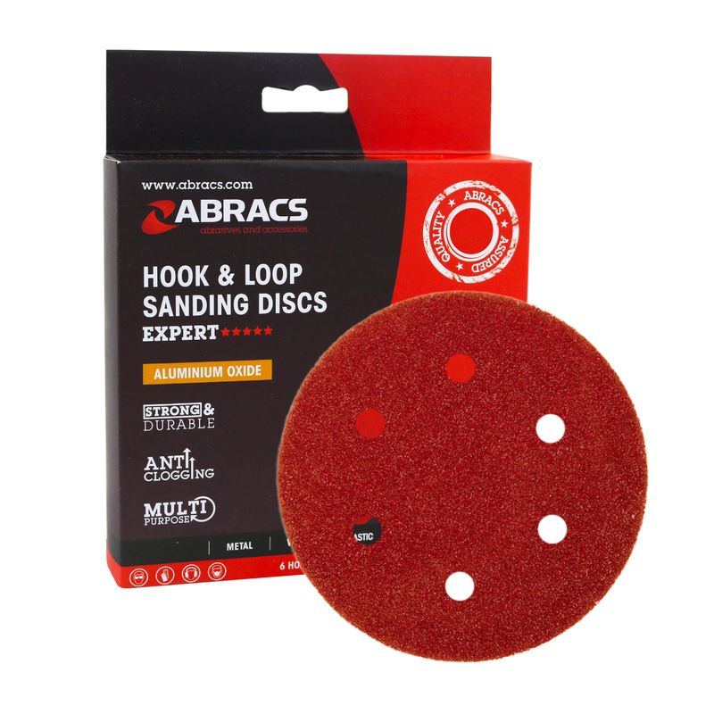 Abracs 150mm 6 Holes Hook &amp; Loop Sanding Discs 80G Pack of 25 ABHL8150080