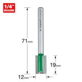 Trend 1/4" Two Flute Straight Cutter 12mm Dia. x 19mm Cut C019AX1/4TC