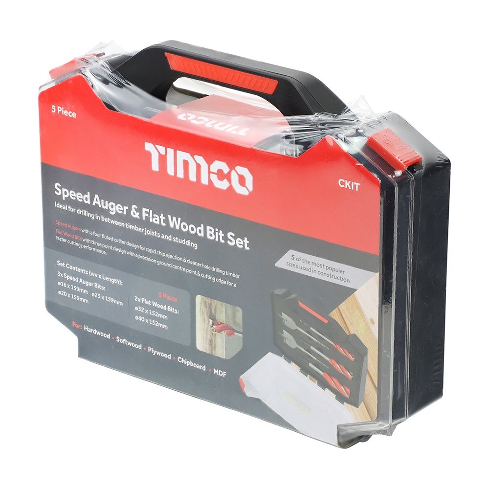 Timco Addax Carpenter's Speed Auger & Flat Wood Bit 5 Piece Kit CKIT