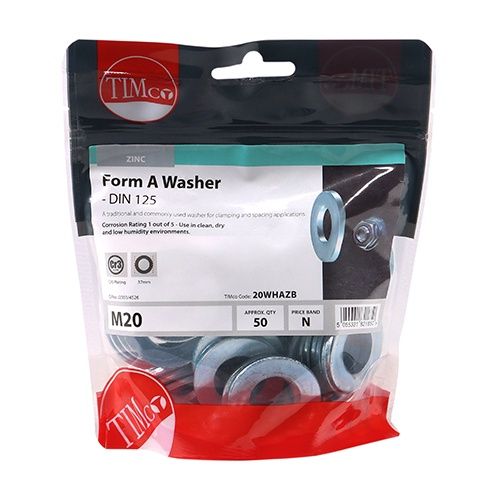 Timco Form A Washer (DIN 125) Zinc M20 (50/TimBag) 20WHAZB