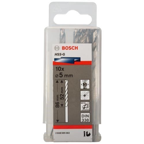 Bosch 5mm HSS-G Drill Bits for Metal 52mm Working Length (10pk) 2608595062