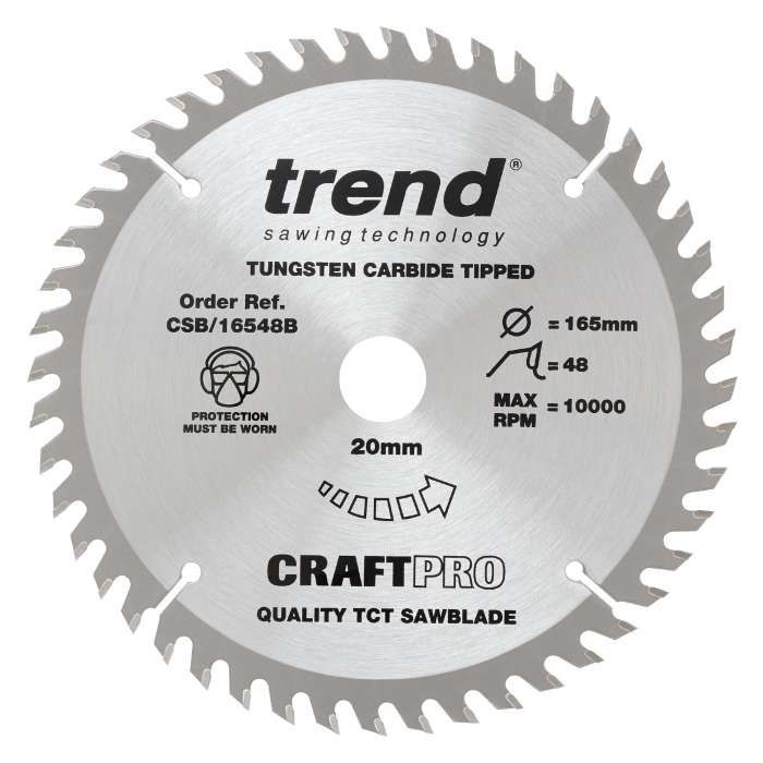 TREND CSB/16548B 165MM X 20MM X 48T WOOD CRAFT CIRCULAR SAW BLADE