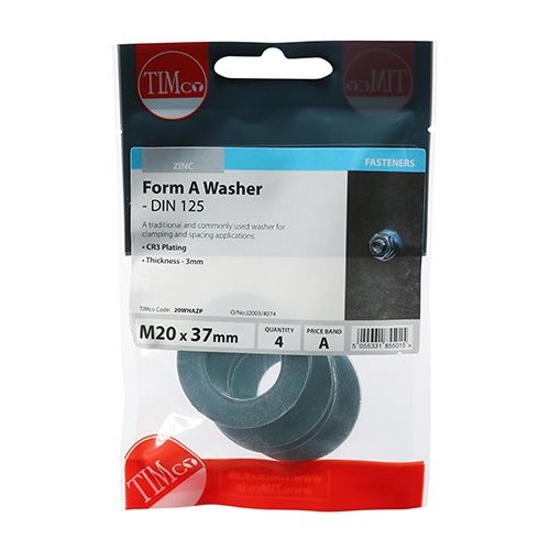 Timco Form A Washer (DIN 125) Zinc M20 (4/Timpac) 20WHAZP