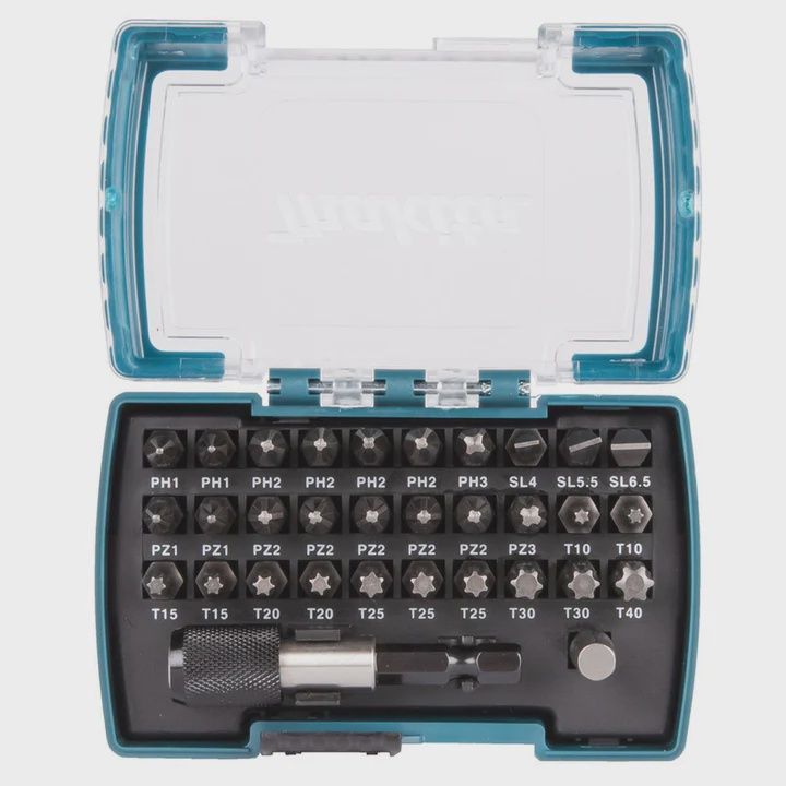 Makita D-74762 Screw Bit Set Of 32 Pieces With Sleeve Chuck Bit Holder