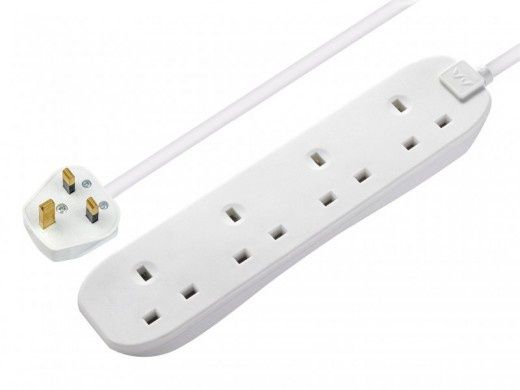 Masterplug Extension Lead 240V 4-Gang 13A White Surge Protected 2m MSTSRG4210