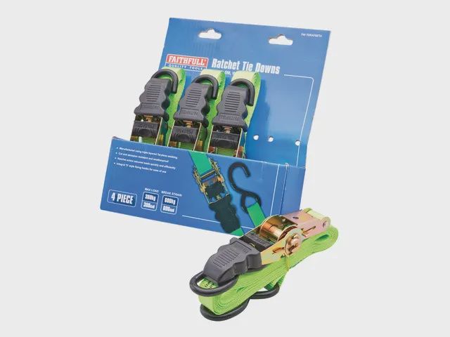Faithfull 4 Piece Ratchet Tie Down 25mm wide Triple layer Set XMS25RATCHTD