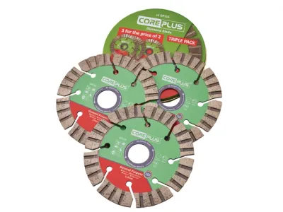 CorePlus XMS26DB115 115mm Hybrid Turbo Diamond Blade Triple Pack High Performance for Precision Cutting