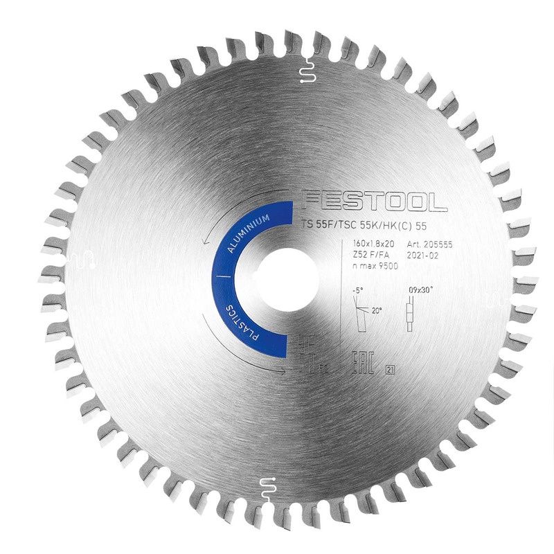 Festool 160mm x 1.8mm x 20mm 42T Aluminium/Plastic Fine Cut Saw Blade F/FA52 - 205555