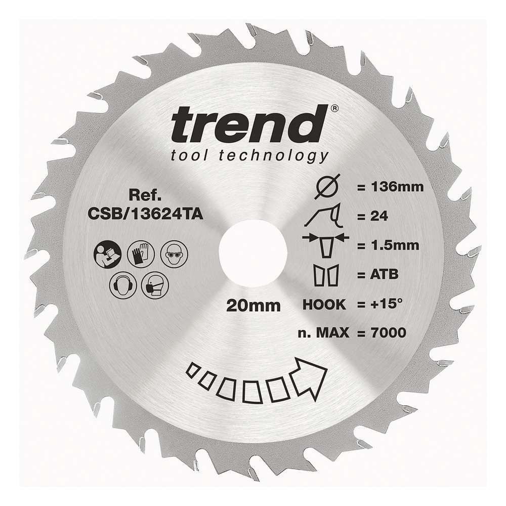 Trend Craft Thin Kerf Saw Blade 136mm Dia. X 24 Teeth X 20mm Bore X 1.5mm Kerf CSB/13624TA