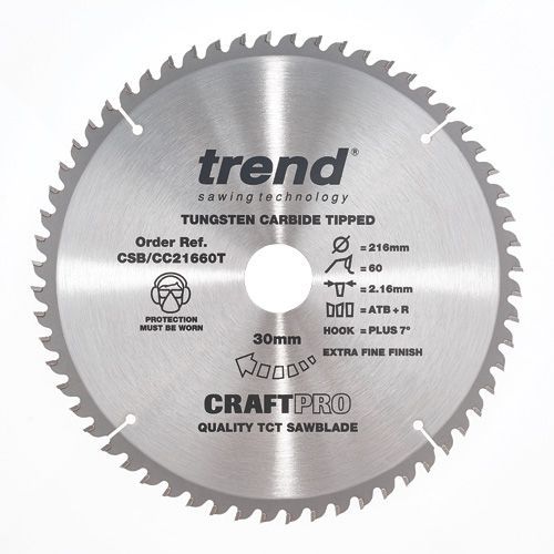 Trend Wood Cordless ATBR Mitre Saw Blade 216mm x 30mm x 60T CSB/CC21660T