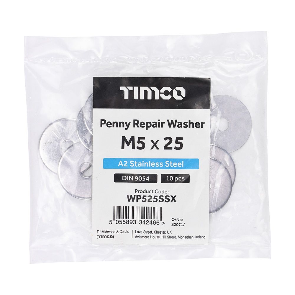 Timco M5 x 25 Penny / Repair Washers - A2 Stainless Steel WP525SSX