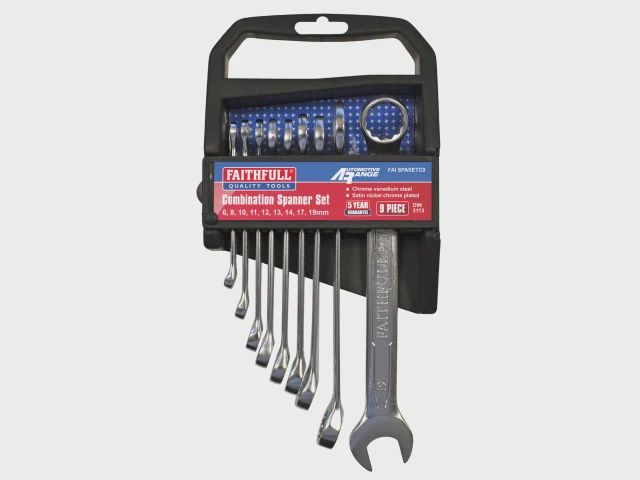 Faithfull 9 Piece Chrome Vanadium Combination Spanner Set FAISPASETC9