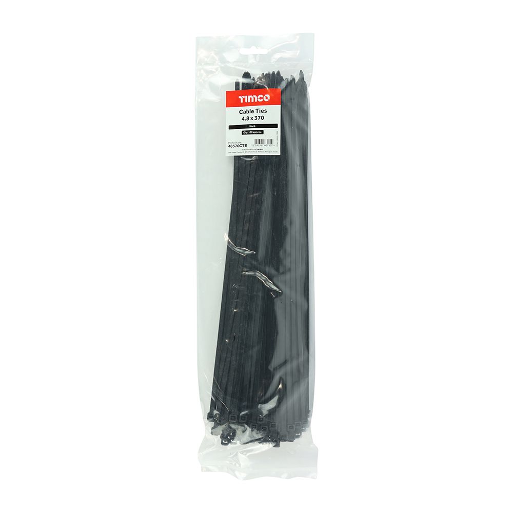 Timco 4.8 x 370mm Cable Ties nylon Black 48370CTB