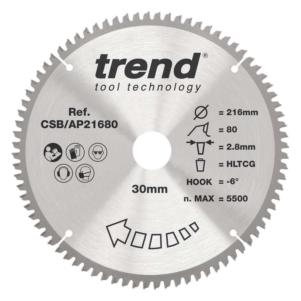 Trend Craft Aluminium and PlasticCircular Saw Blade 216mm x 30mm x 80T CSB/AP21680