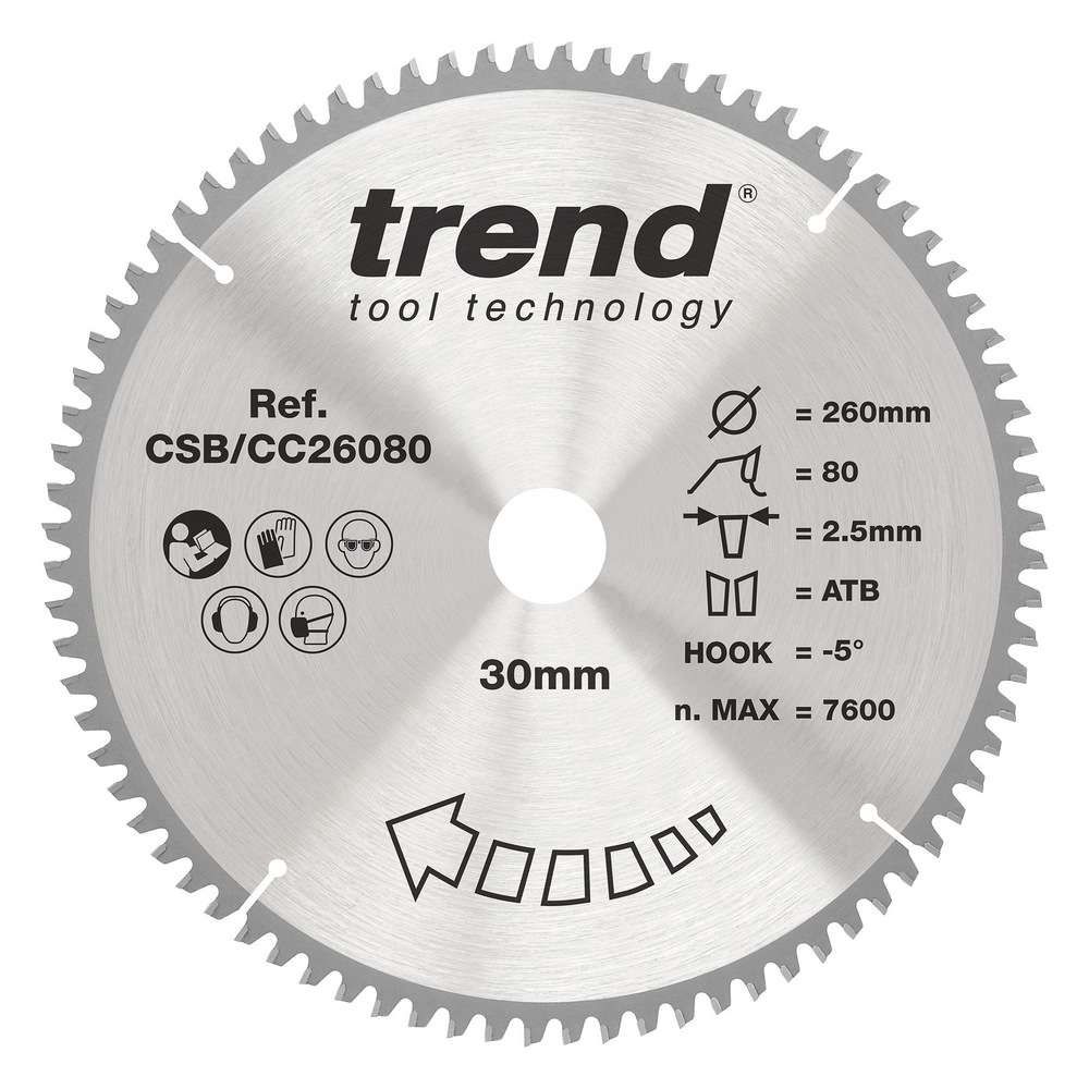Trend Wood Mitre Craft Crosscut Saw Blade 260mm x 30mm x 80T CSB/CC26080