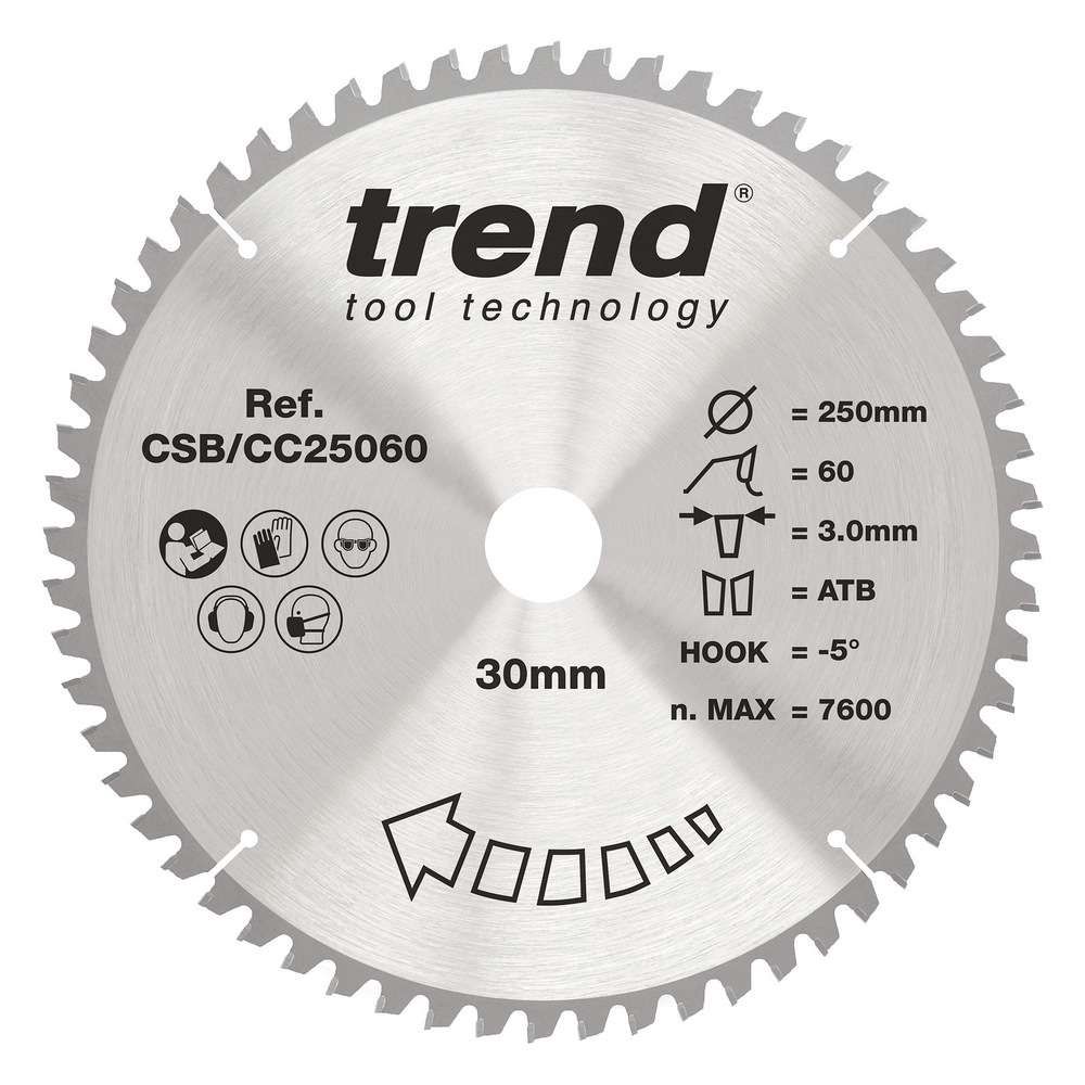 Trend Wood Crosscut Mitre Saw Blade 250mm x 30mm x 60T CSB/CC25060