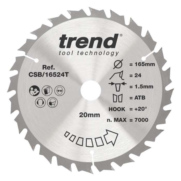 Trend Wood Cordless Circular Saw Blade 165mm x 20mm x 24T CSB/16524T