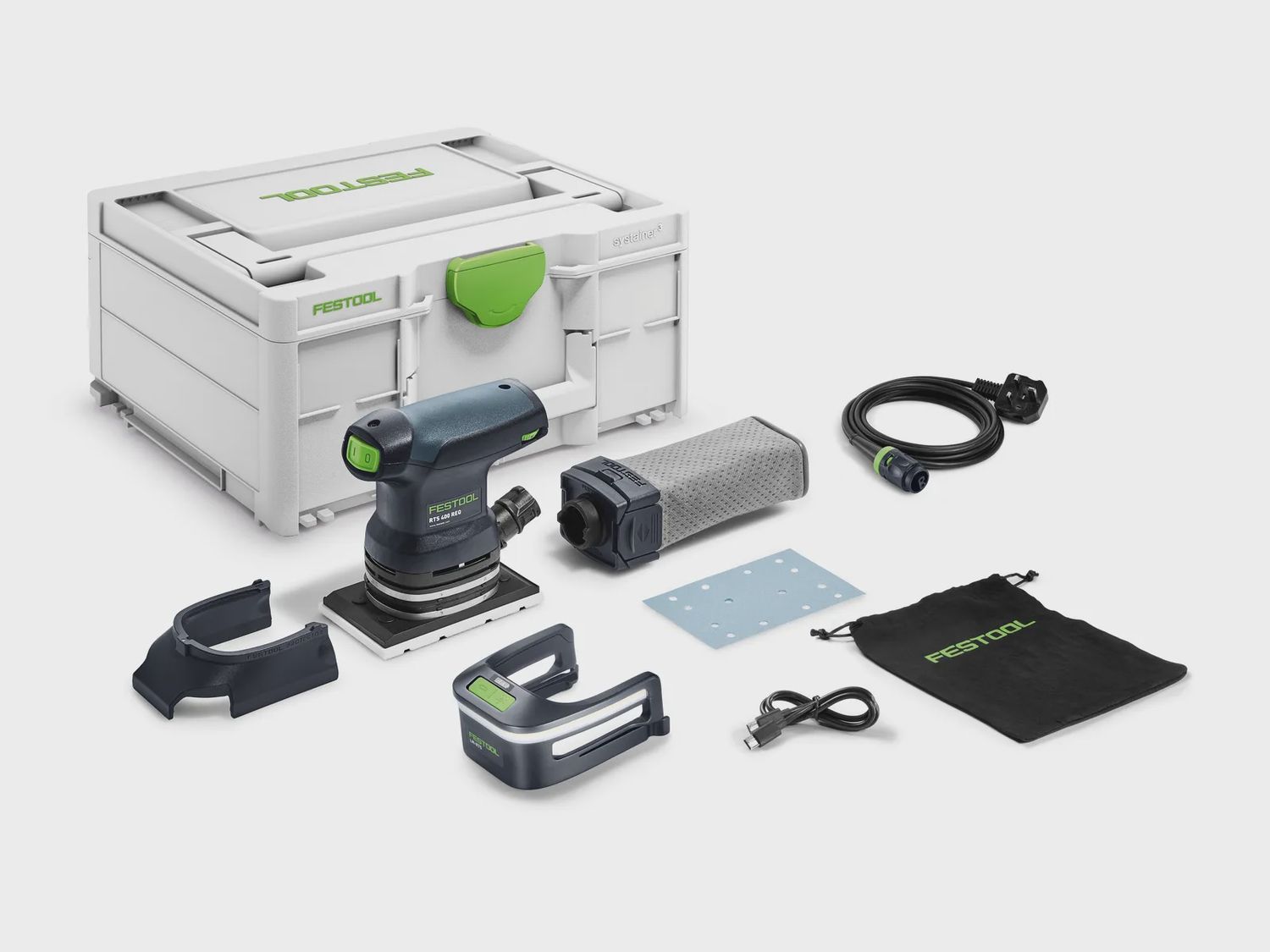 Festool RTS 400 REQ-Plus 230V RUTSCHER Orbital Sander with Light Module &amp; Case 578927