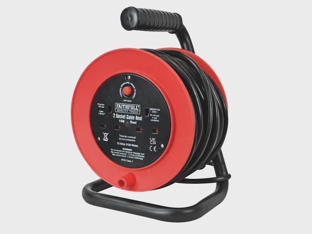Faithfull 15m 13A 2-Socket Power Plus Open Drum Cable Reel 240V FPPCR15