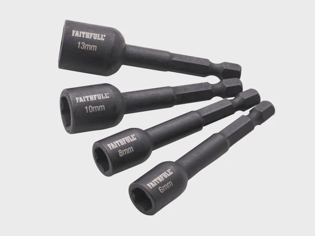 Faithfull 4 Piece 1/4" shanks Impact Nut Driver Set XMS25NUTD4