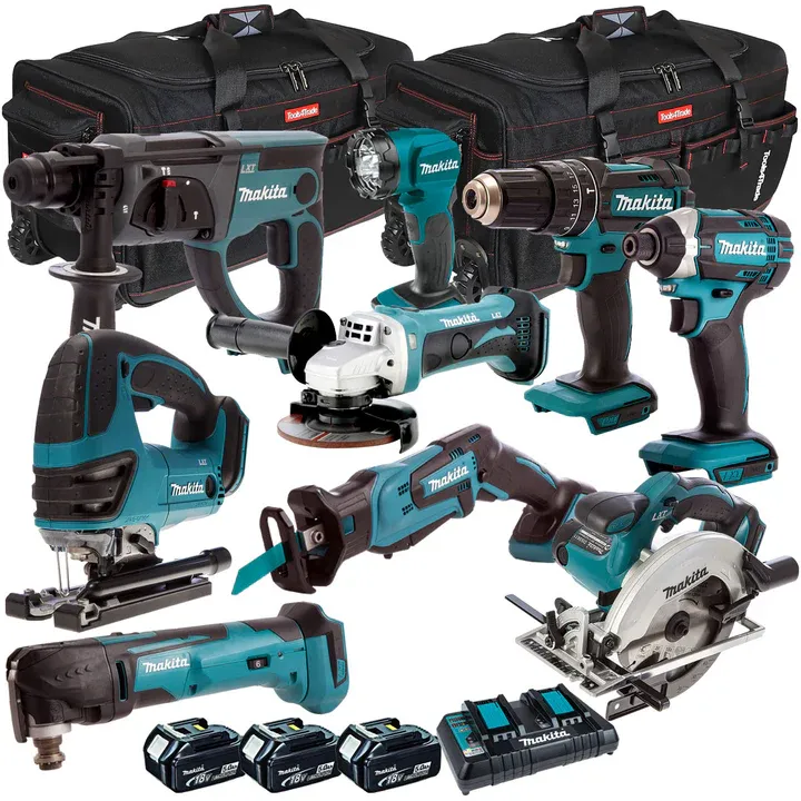 Makita 18V 9 Piece Combo Kit with 3 x 5.0Ah Batteries & Charger T4TKIT-196