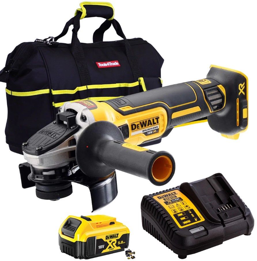 DeWalt DCG405N 18V Brushless 125mm Angle Grinder with 1 x 5.0Ah Battery & Charger in Bag