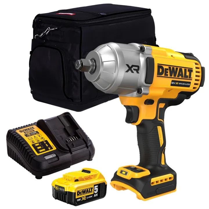 Dewalt DCF900N 18V XR Brushless 1/2” High Torque Impact Wrench Hog Ring with 1 x 5.0Ah Battery Charger & 20" Bag