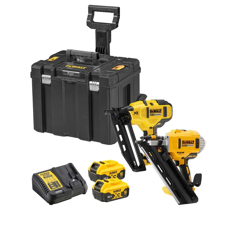 Dewalt DCK264P2T 18V Twin Pack Brushless Nailer 2 x 5.0Ah Battery Charger &amp; TSTAK