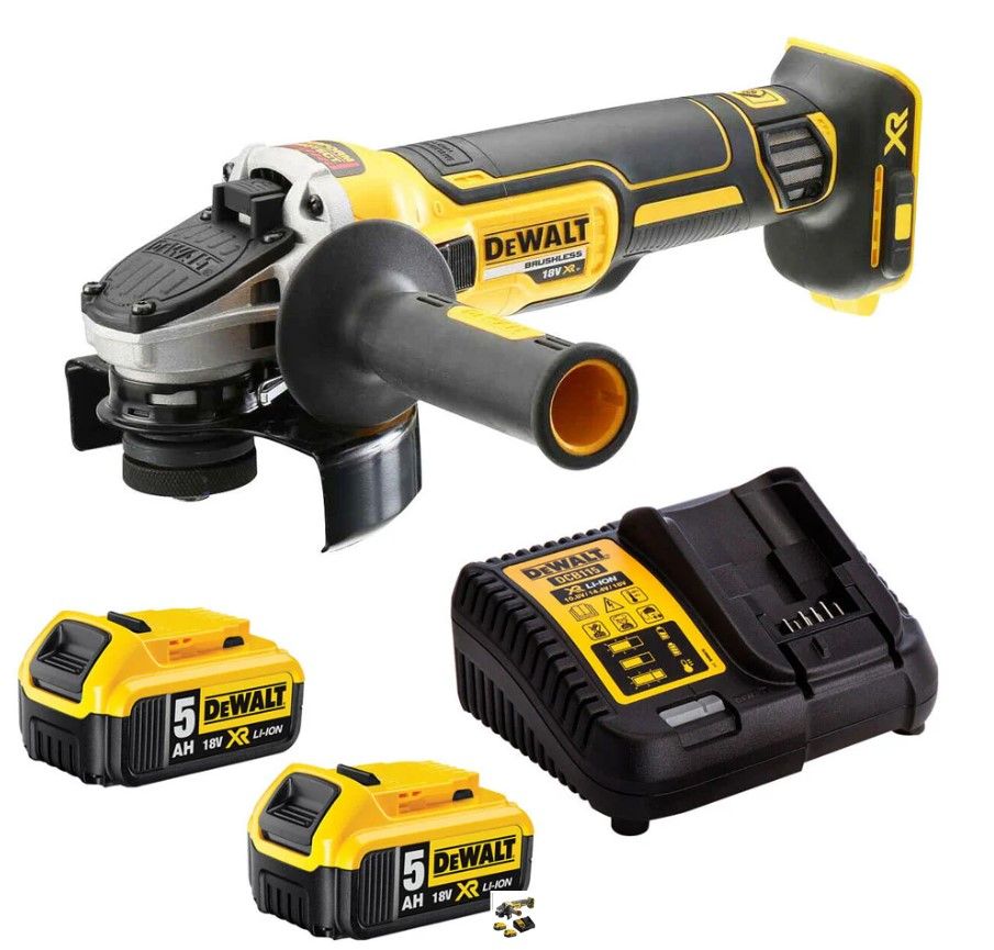 DeWalt DCG405N 18V Brushless 125mm Angle Grinder with 2 x 5.0Ah Batteries & Charger