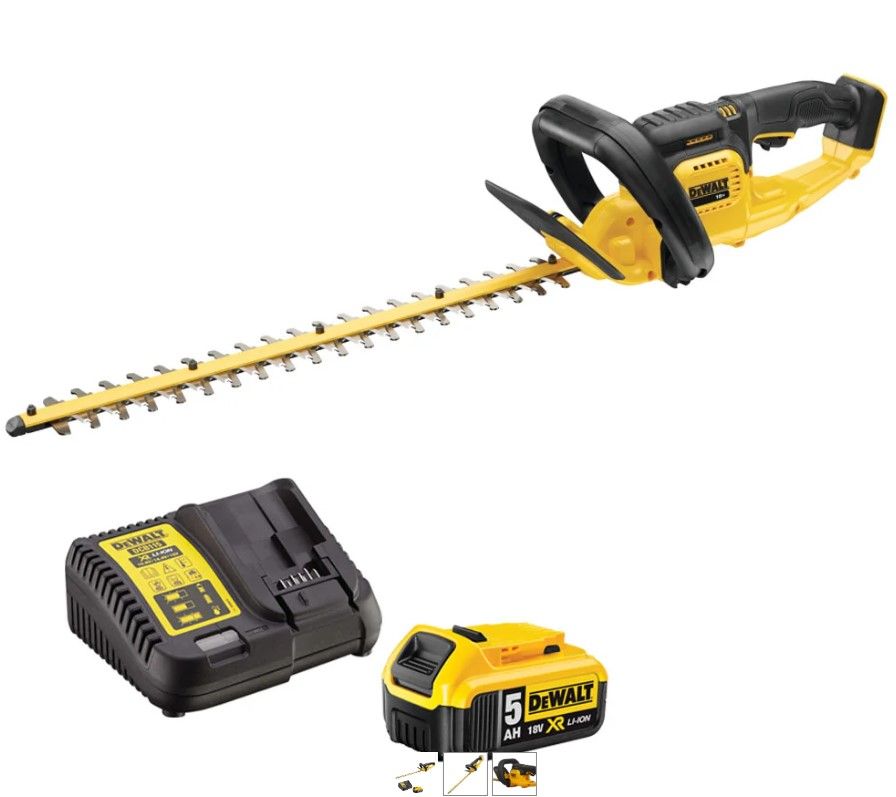 DeWalt DCM563PB 18V XR Cordless Hedge Trimmer with 1 x 5.0Ah Battery & Charger