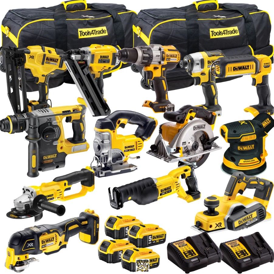 Dewalt 18V 13 Piece Power Tool Kit with 4 x 5.0Ah Battery + 2 x Charger & 2 x Tool Bag T4TKIT-12846