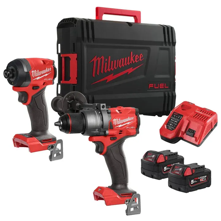 Milwaukee M18FPP2A3-502X 18V Fuel Combi Drill + Impact Driver with 2 x 5.0Ah Battery Charger &amp; Case