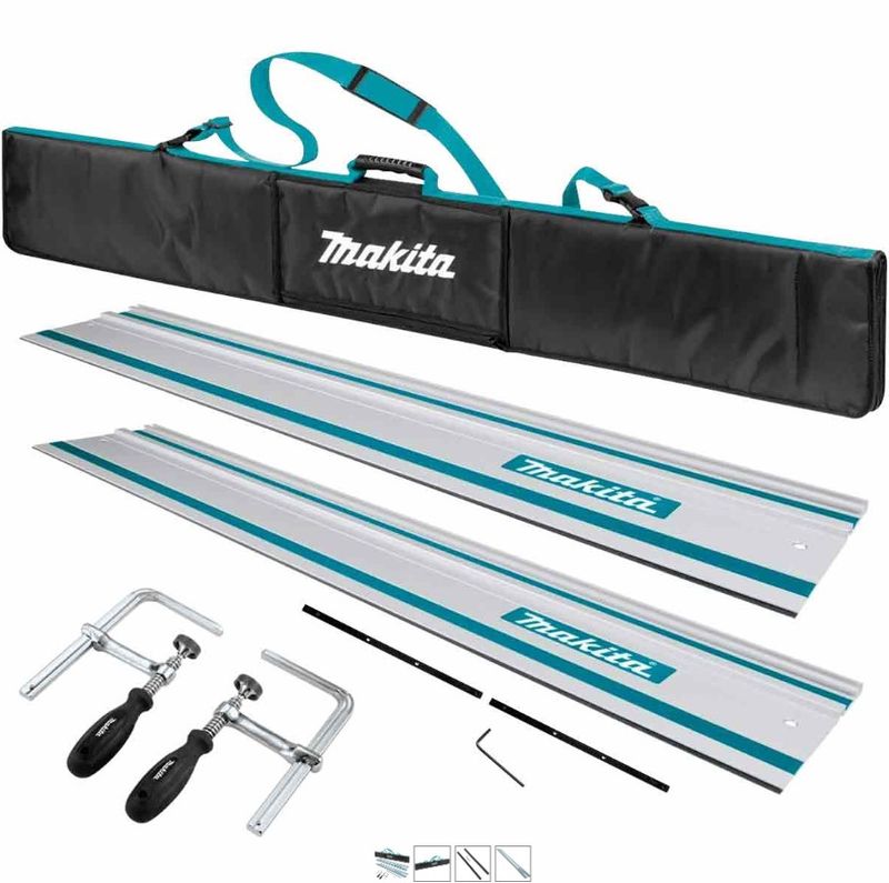 Makita 2 x 1.5m Plunge Saw Guide Rail in Bag with Connector &amp; Clamp