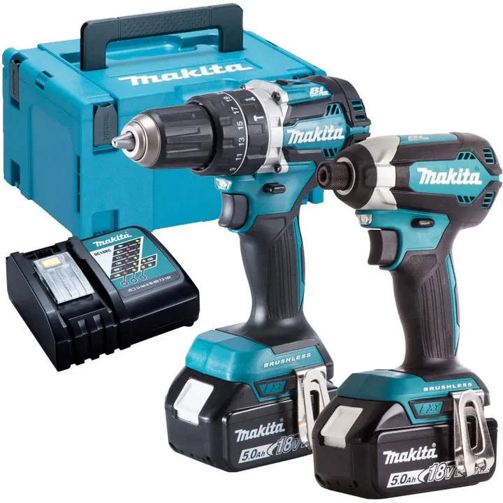 Makita DLX2180TJ 18V LXT Brushless (DHP484z)Combi Drill + Impact Driver (DTD153z) Twin Kit With 2 x 5.0Ah Batteries, Charger In Case