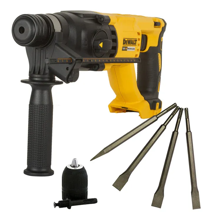 DeWalt DCH133N 18V Brushless SDS Plus Hammer Drill with 4 Piece Chisel Set