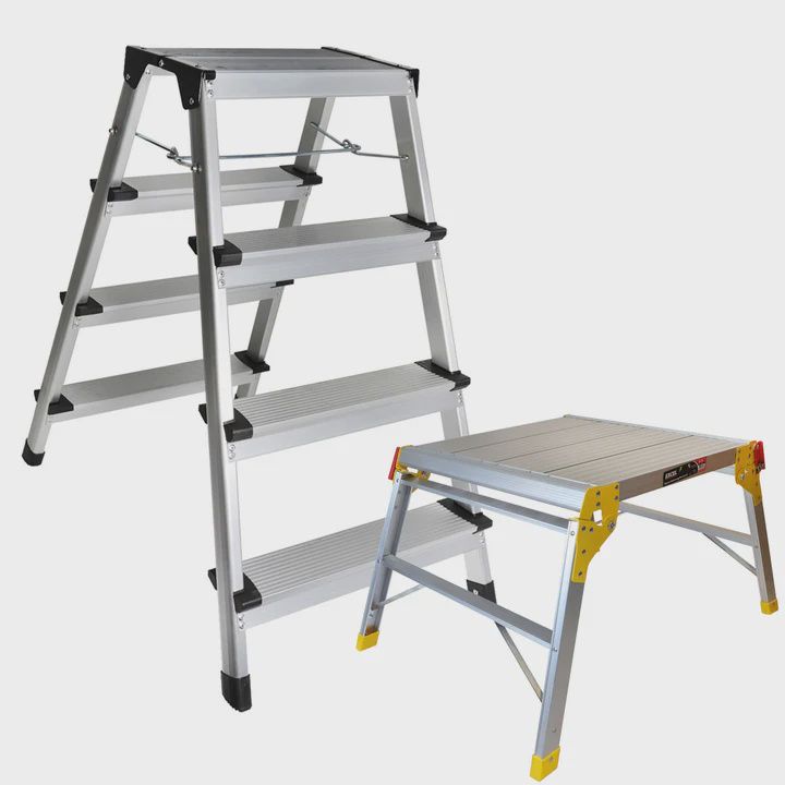 Excel Aluminium Stool Ladder 4 Tread with Work Bench Folding Hop Up 600mm