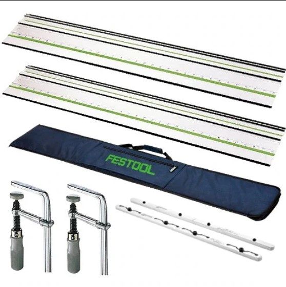Festool 2 x FS 1400/2 1400mm Guide Rails & Rail Bag + Connector & Clamps