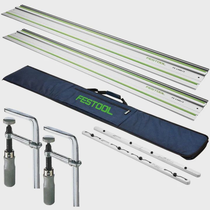 Festool 2 x FS 1400/2 1400mm Guide Rail - 491498 With Connector, Clamp &amp; Guide Rail Bag