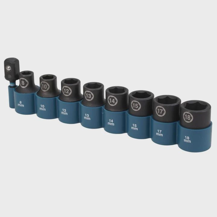 Makita E-16645 9 Piece 1/2'' Impact Socket Set with Hex Adapter