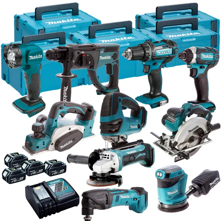 Makita 10 Piece Kit 18V Li-ion With 4 x 5.0Ah Batteries and Charger (DBR KIT)
