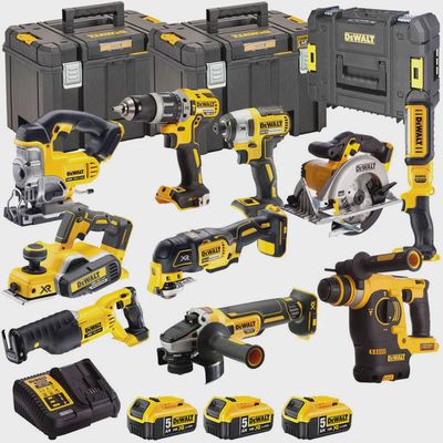 Dewalt 18V 10 Piece Power Tool Kit with 3 x 5.0Ah Batteries (DBR KIT)