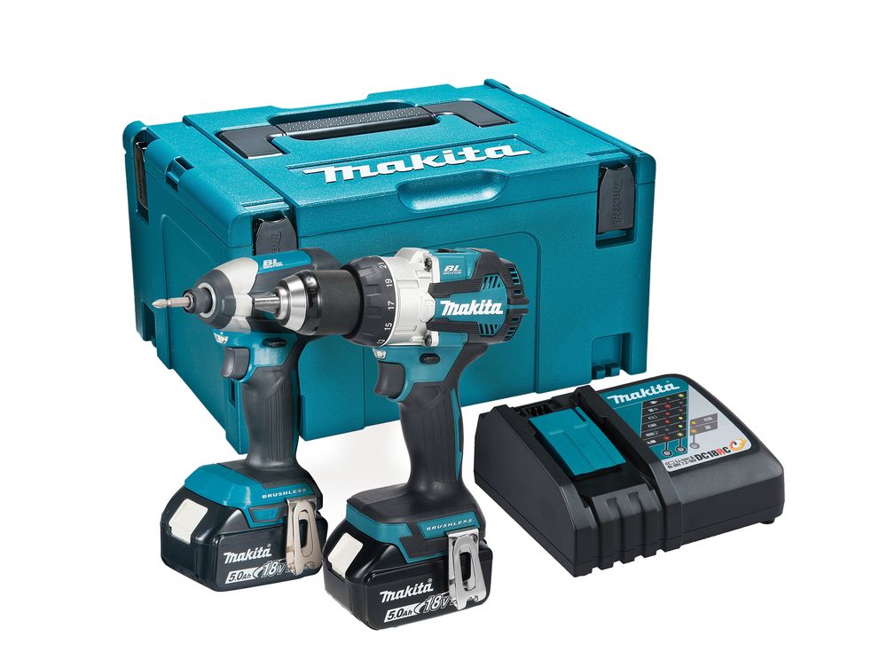 Makita DLX2507TJ 18V Brushless Twin Pack Combi Drill (DHP489z) & Impact Driver (DTD153) With 2 x 5.0Ah Batteries Charger & Case