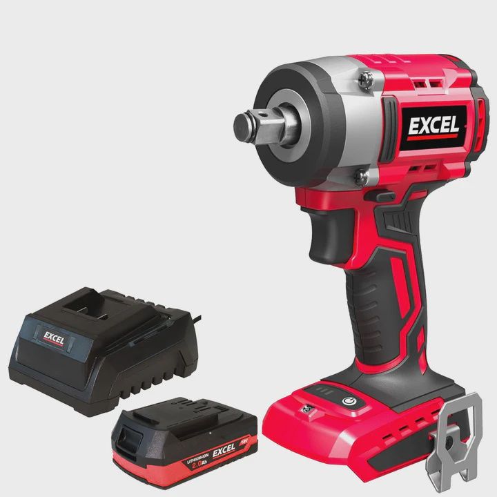 Excel 18V Cordless Brushless 1/2'' Impact Wrench with 1 x 2.0Ah Battery & Charger