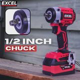 Excel 18V Cordless Brushless 1/2'' Impact Wrench with 2 x 2.0Ah Battery & Charger
