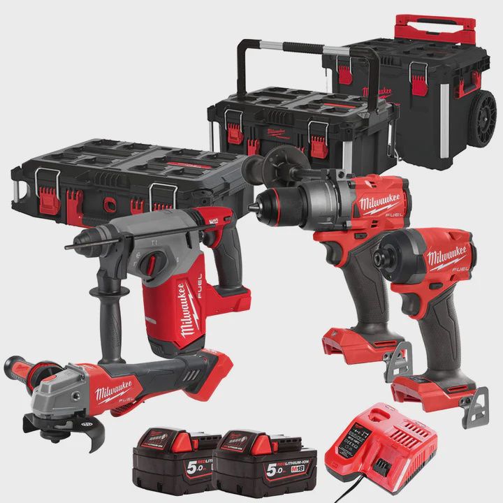 Milwaukee 18V 4 Piece Power Tool Kit with 2 x 5.0Ah Batteries DBR kit