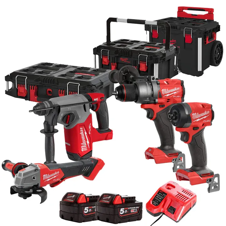 Milwaukee 18V 4 Piece Power Tool Kit with 2 x 5.0Ah Batteries DBR kit
